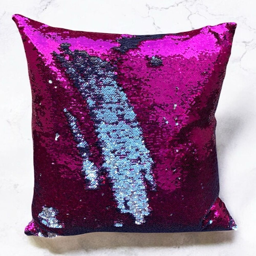 Aviva Stanoff Sequin Hot Pink/Silver/Black Luxury Designer Pillow NWOT